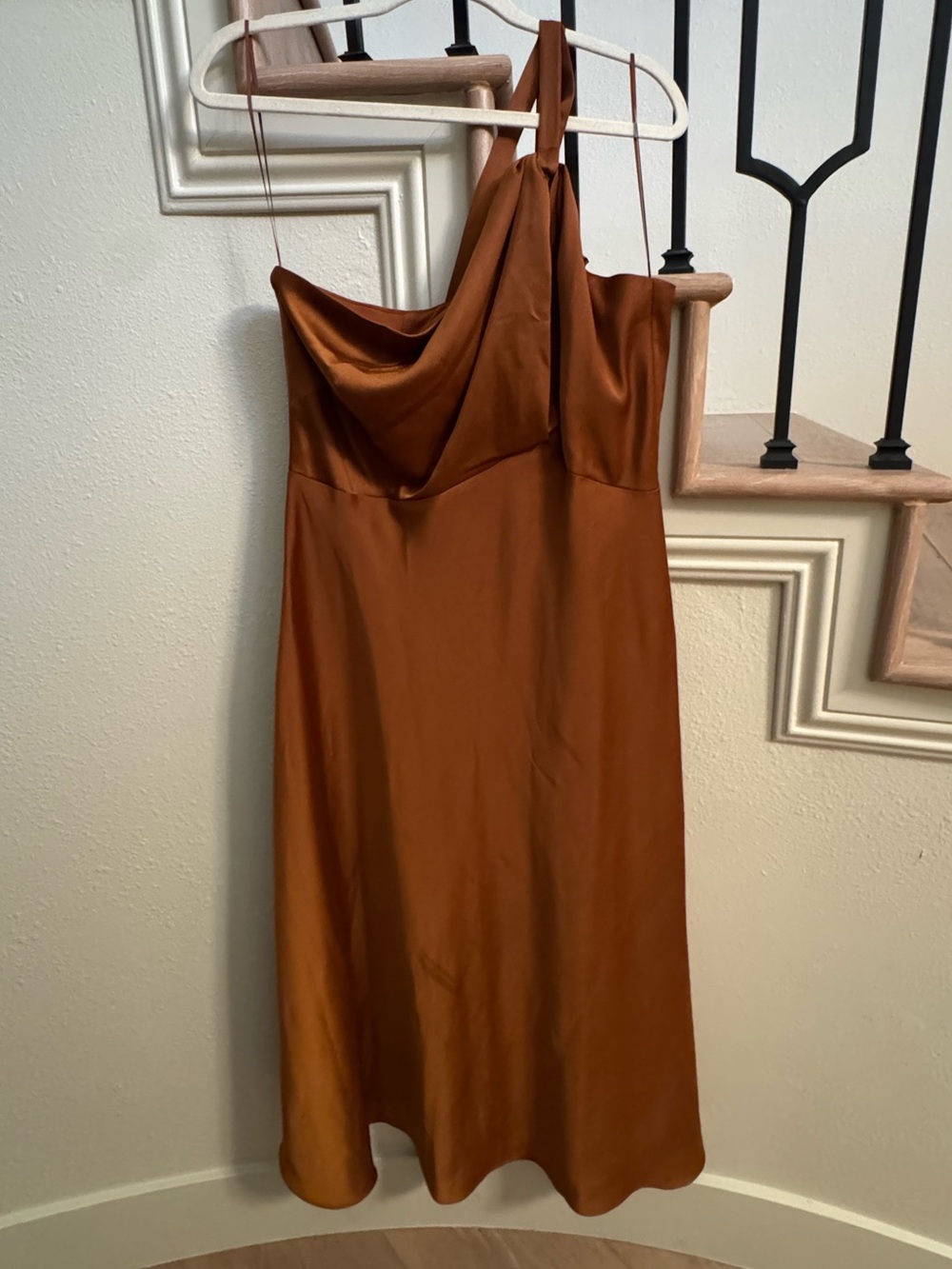 Just...Taylor Copper One-Shoulder Satin Slip Dress